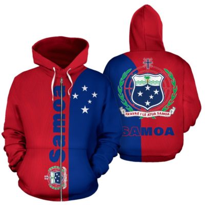 Samoa Polynesian All Over Zip-Up Hoodie - Shoulder Style - Bn01