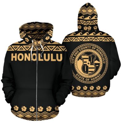 Hawaii Hoodie, Honolulu Polynesian Zip Up Hoodie Bn04