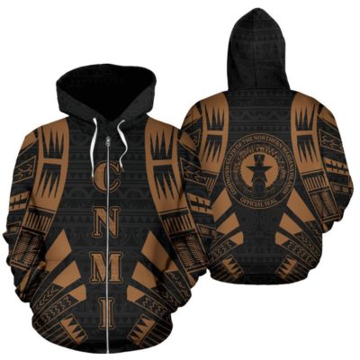 Cnmi All Over Zip-Up Hoodie - Brown Tattoo Style - Bn01