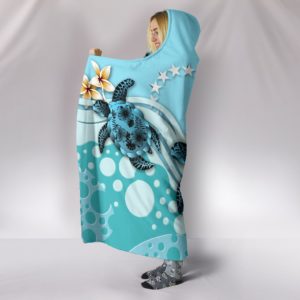 Cook Islands Hooded Blanket - Blue Turtle Hibiscus A24