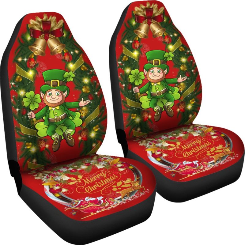 Merry Christmas St. Patrick Shamrock Car Seat Covers ( Set Of 2 ) TH5