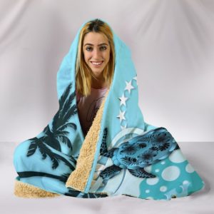 Cook Islands Hooded Blanket - Blue Turtle Hibiscus A24