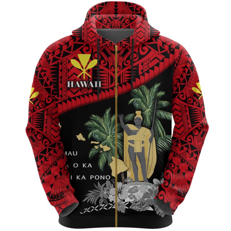 Hawaii King Kamehameha Kanaka Maoli Flag Zip Up Hoodie K4