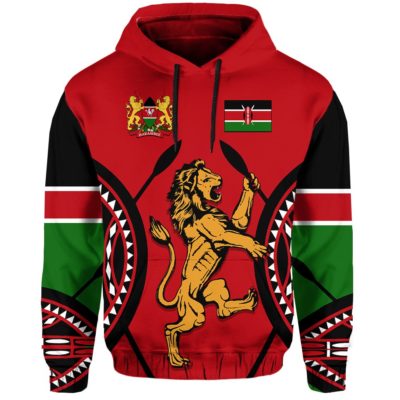 Kenya Lion Hoodie Maasai Shield K4