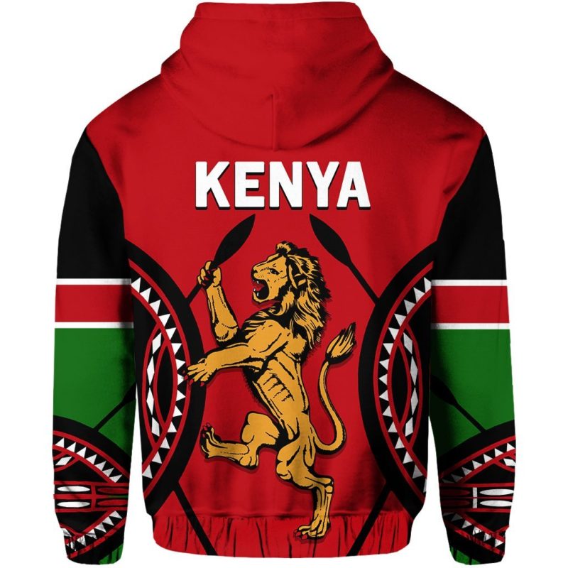 Kenya Lion Zip Hoodie Maasai Shield K4