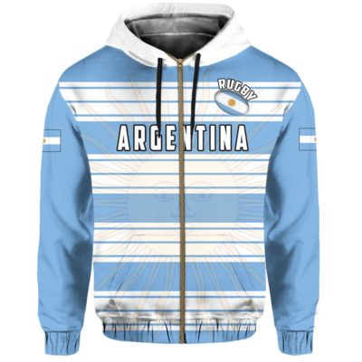 Argentina Zip-Up Hoodie - Rugby Style Th5