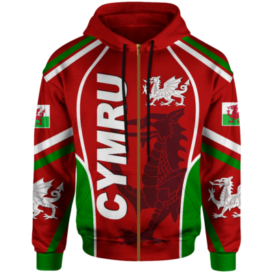 Wales Zip-up Hoodie - Cymru Red Dragon - BN15