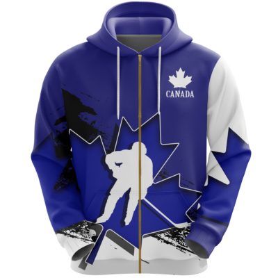 Canada Hoodie - Blue Maple Leaf Hockey (Zipper) A02