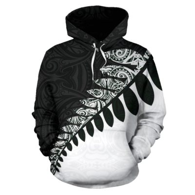 New Zealand Silver Fern Hoodie Black White K4