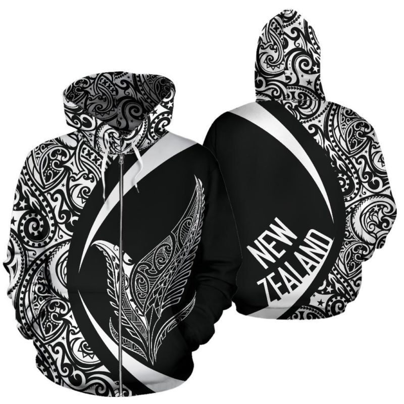 New Zealand Silver Fern Maori Zip-Up Hoodie - Circle Style 03 J9