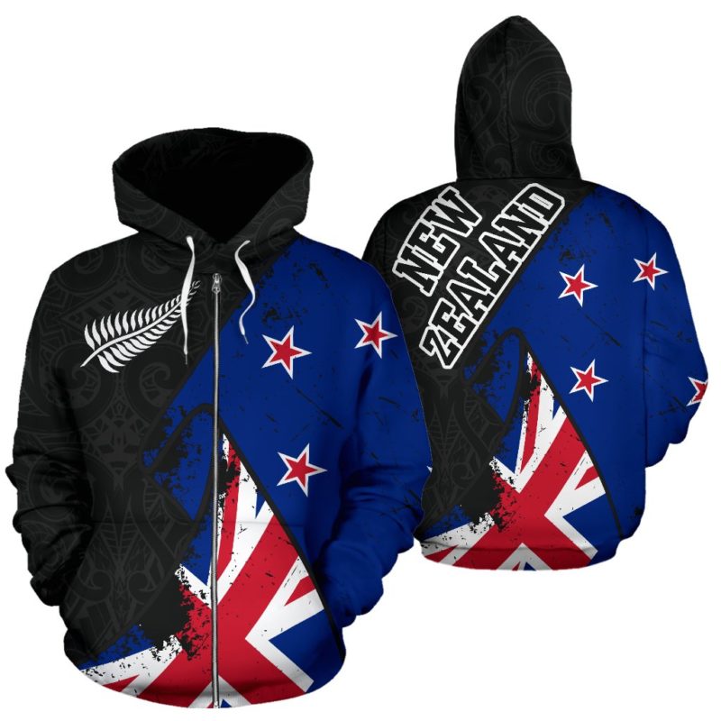 New Zealand Special Grunge Flag Zip-Up Hoodie A02