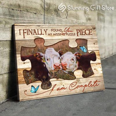 Stunning Gift Hereford Cow Couple Painting On Puzzle Pieces Canvas I Am Complete