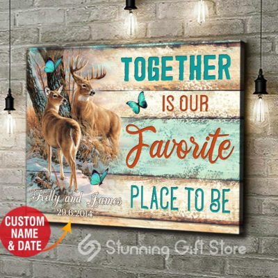 Stunning Gift Top 7 Beautiful Custom Canvases Deer Buck And Doe Wall Art Wall Decor Gift Idea For Couple Wedding Anniversary - Together Is Our Favorite Place To Be Ver 2
