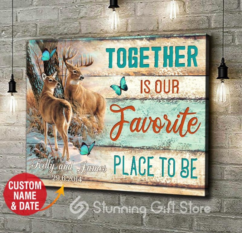 Stunning Gift Top 7 Beautiful Custom Canvases Deer Buck And Doe Wall Art Wall Decor Gift Idea For Couple Wedding Anniversary - Together Is Our Favorite Place To Be Ver 2