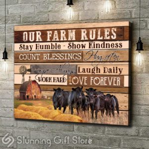 Stunning Gift Black Angus Cattle Canvas Wall Decor Gift Idea For Farmhouse Decor - Our Farm Rules