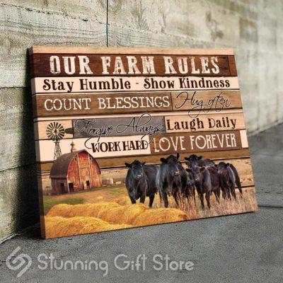 Stunning Gift Black Angus Cattle Canvas Wall Decor Gift Idea For Farmhouse Decor - Our Farm Rules