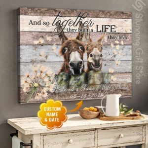 Stunning Gift Custom Canvas Personalized Name And Date Donkey Couple Wall Art - And So Together They Built A Life They Love