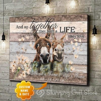 Stunning Gift Custom Canvas Personalized Name And Date Donkey Couple Wall Art - And So Together They Built A Life They Love