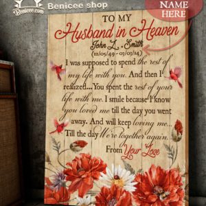 Benicee Custom Name Heaven Husband In Heaven Poppy Cardinal Wall Art Canvas
