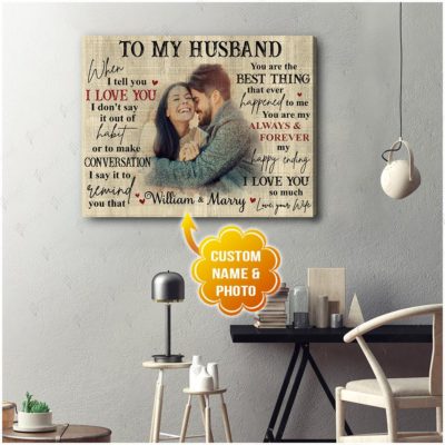 Hayooo Custom Photo And Names To My Husband You Are My Happy Ending Personalised Canvas Wall Art Decor