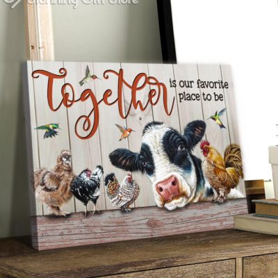 Stunning Gift Farm Animal Canvas Cow And Chicken Wall Decor Farmhouse Wall Art - Together Is Our Favorite Place To Be