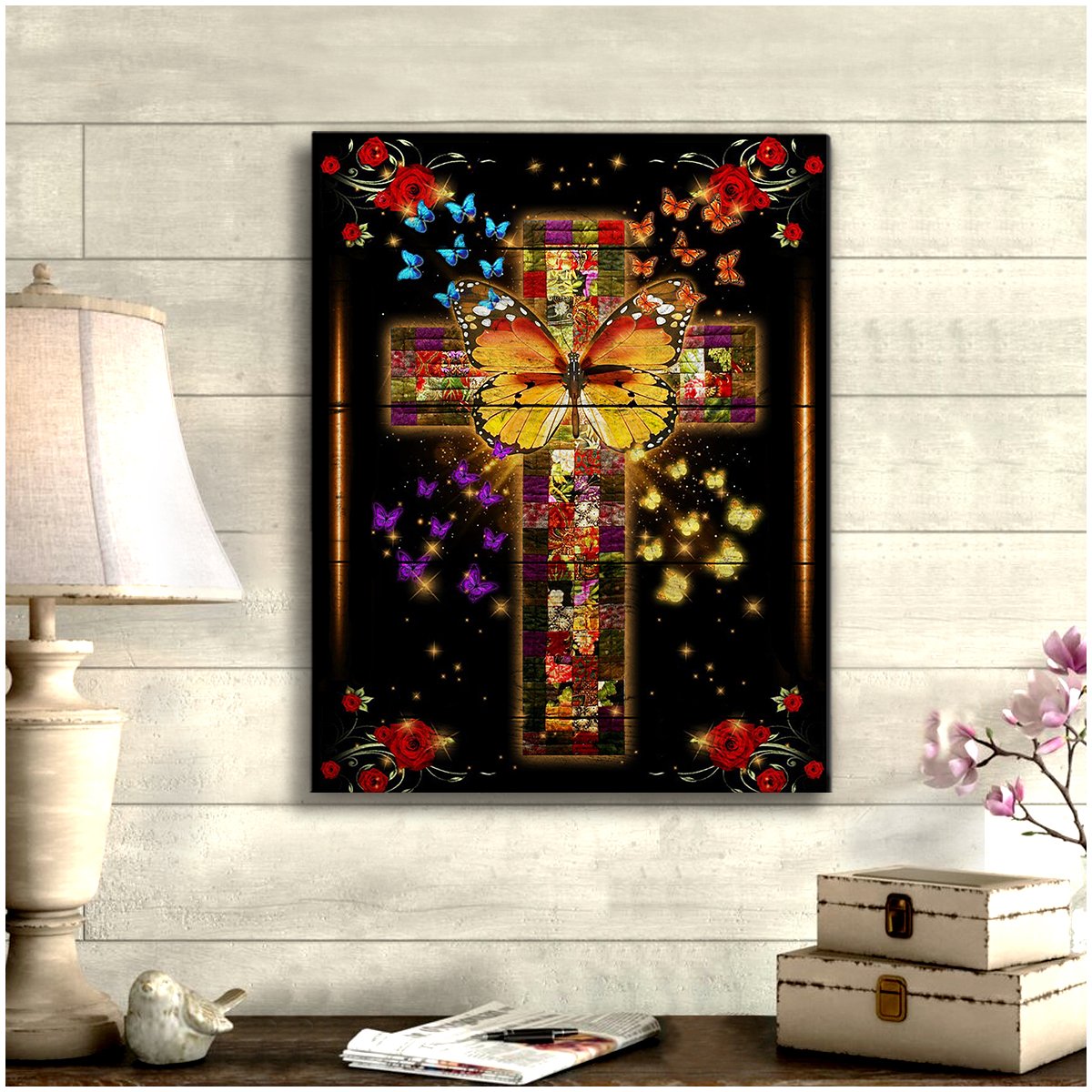 Beautiful Cross Butterfly Wall Art Poster Canvas - Art Hoodie