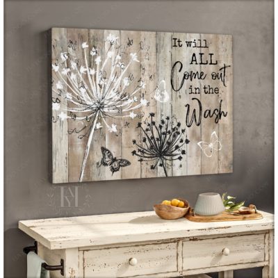 Hayooo Farmhouse Laundry Room With Dandelion Canvas It Will All Come Out In The Wash Wall Art For House Decor