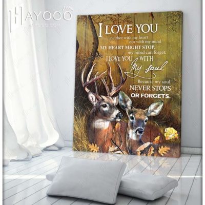 Hayooo Best Valentine Gift And Wedding Anniversary Gift For Your Love Canvases With Deers I Love You With My Soul Wall Art Decor