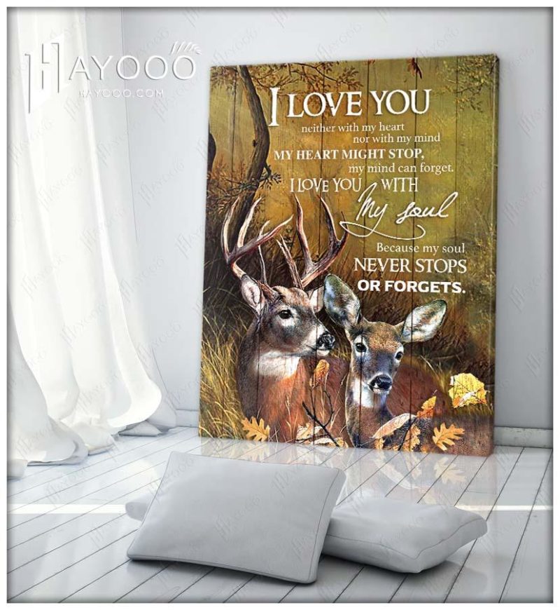 Hayooo Best Valentine Gift And Wedding Anniversary Gift For Your Love Canvases With Deers I Love You With My Soul Wall Art Decor