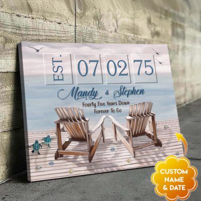 Stunning Gift Custom Name And Date Personalized Canvas Wedding Anniversary Gift Idea For Couple Beach Ocean Wall Art Wall Decor