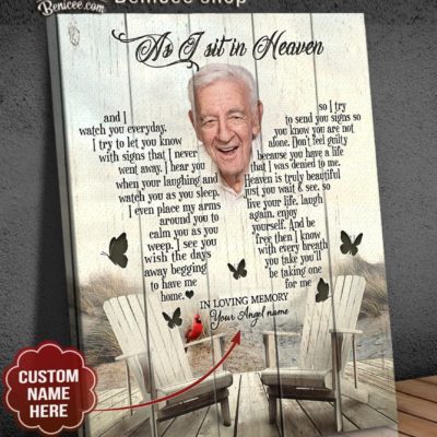 Benicee Custom Photo And Name As I Sit In Heaven Wall Art Canvas, Empty Chair Canvas