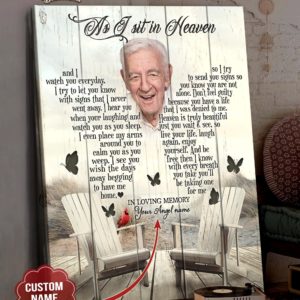 Benicee Custom Photo And Name As I Sit In Heaven Wall Art Canvas, Empty Chair Canvas