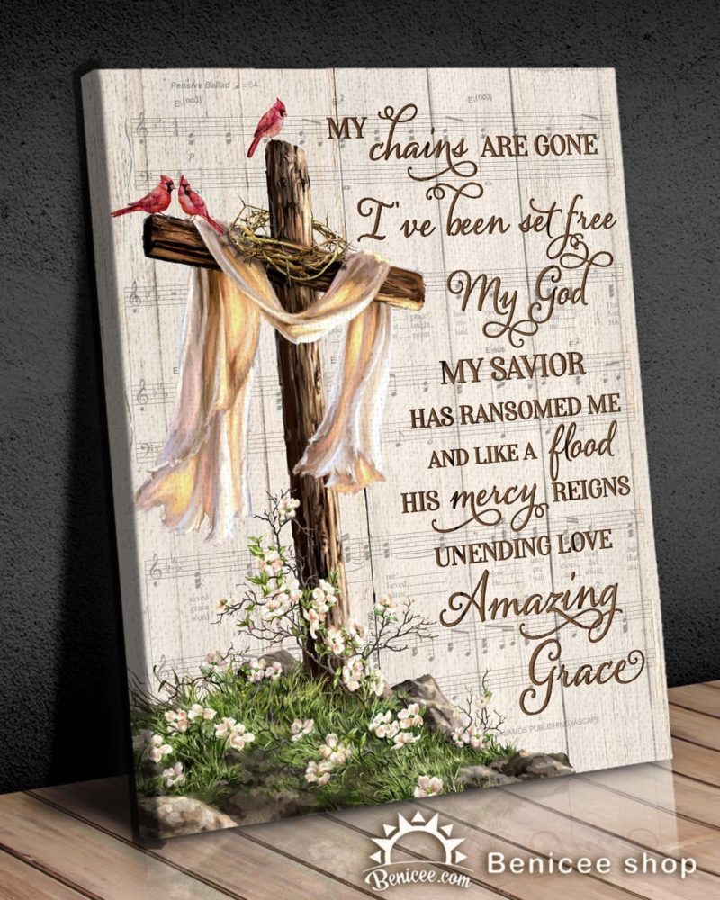 Benicee Jesus Amazing Grace White Cross And Cardinal Wall Art Canvas