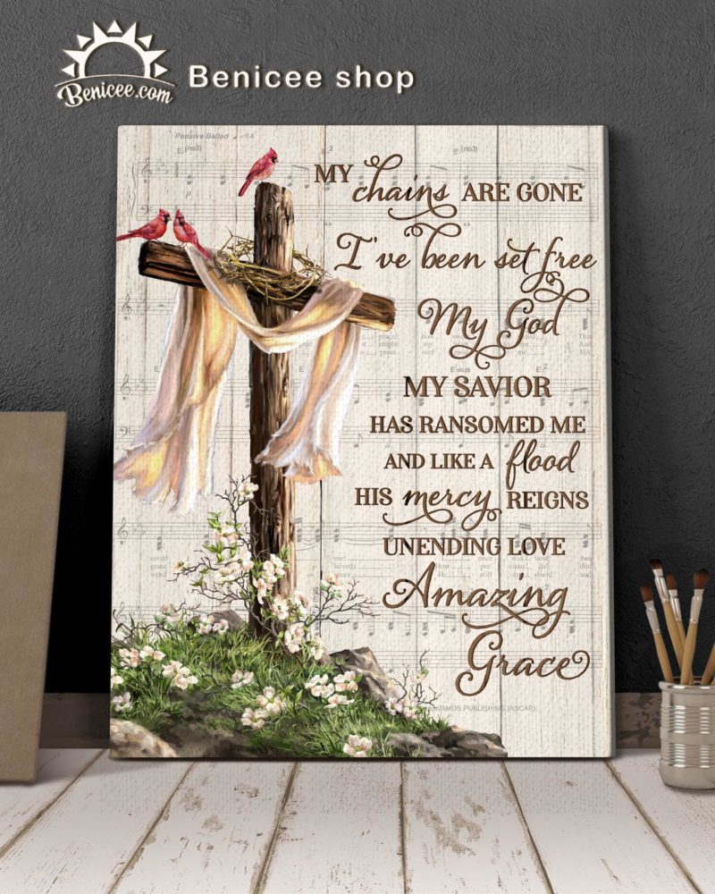 Benicee Jesus Amazing Grace White Cross And Cardinal Wall Art Canvas