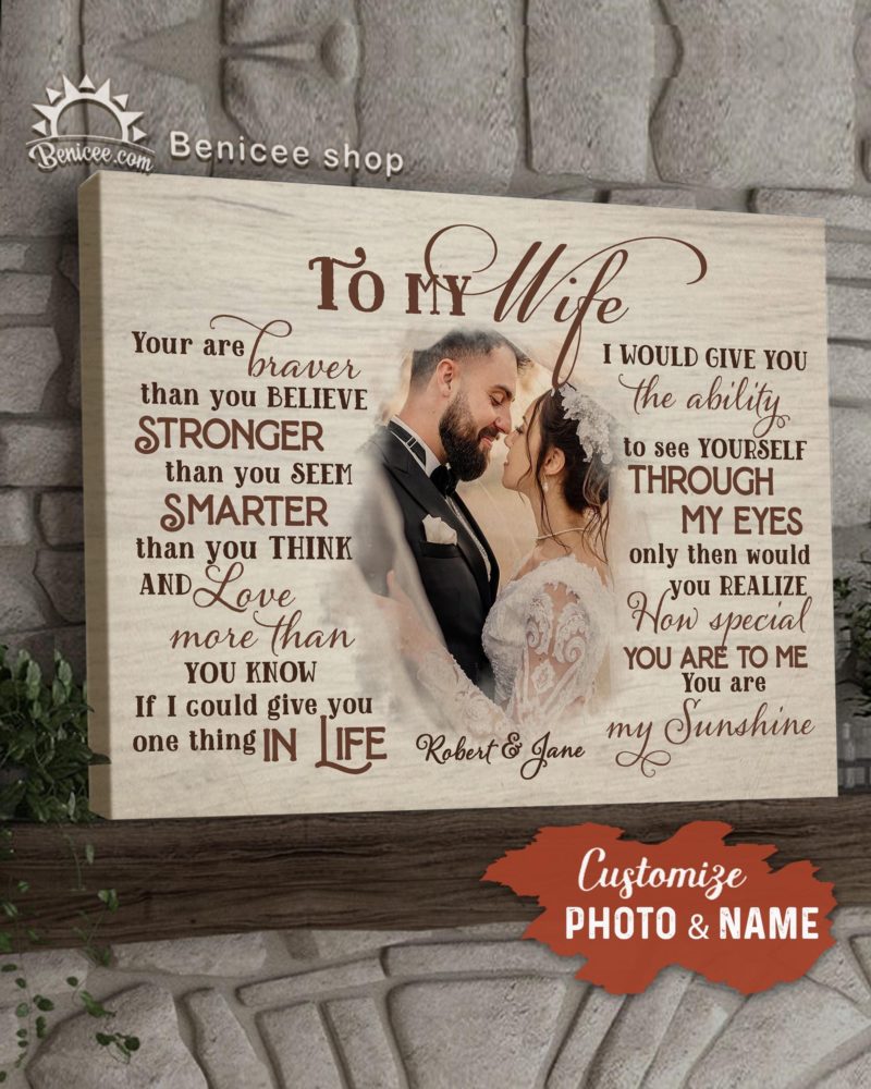 Benicee Top 3 Custom Photo And Name Anniversary Gifts Wall Art Canvas - To My Wife You Are My Sunshine