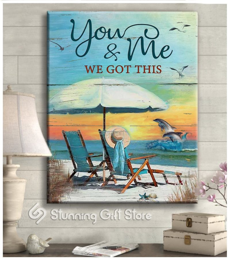 Stunning Gift Dolphin Canvas Beach Theme Hanging Wall Decor Gift Idea For Married Couple - You And Me We Got This