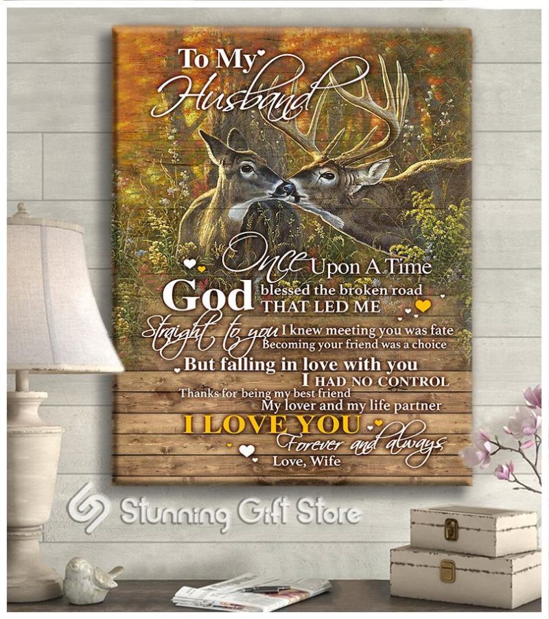 Stunning Gift Buck And Doe Canvas To My Husband God Blessed The Broken Road Couple Wall Art Wall Decor Wedding Anniversary Gift