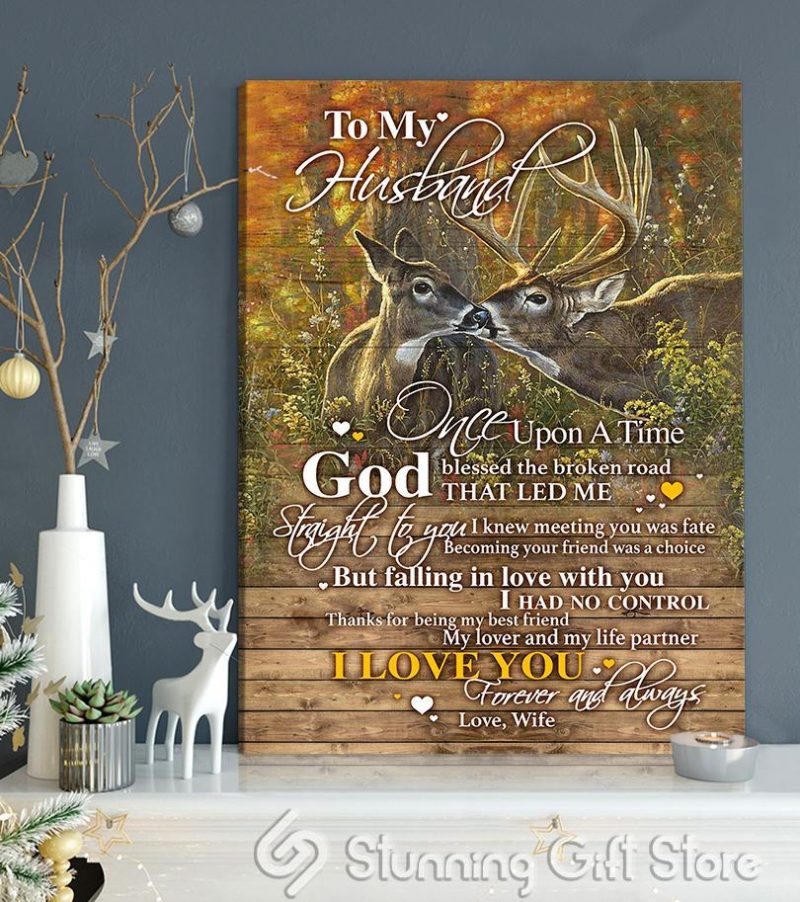Stunning Gift Buck And Doe Canvas To My Husband God Blessed The Broken Road Couple Wall Art Wall Decor Wedding Anniversary Gift