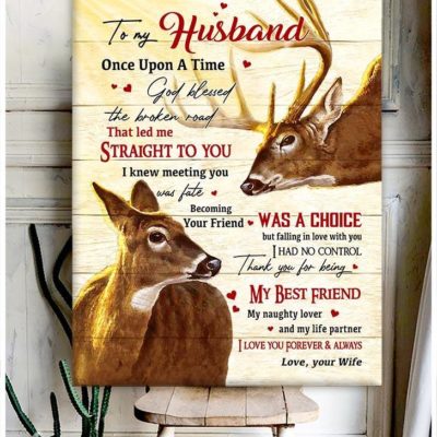 Stunning Gift Buck And Doe Canvas To My Husband God Blessed The Broken Road Ver2 Couple Wall Art Wall Decor Wedding Anniversary Gift