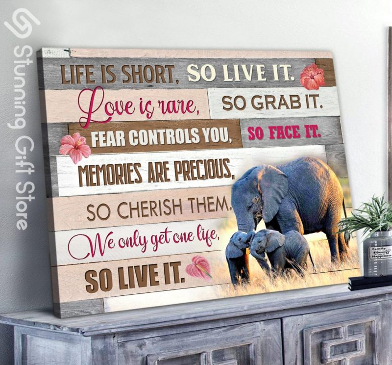 Stunning Gift Top 5 Beautiful Elephant Canvases Wall Art Wall Decor Pink Version - Life Is Short So Live It