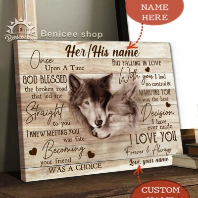 Benicee Custom Name Family Couple, Husband And Wife, Wolf Signs, Wood Wall Art Canvas