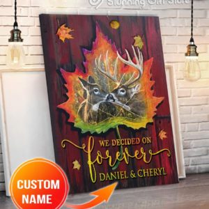 Stunning Gift Custom Couple Name Canvas Maple Hunting Wall Hanging Wall Decor - Buck & Doe - We Decided On Forever