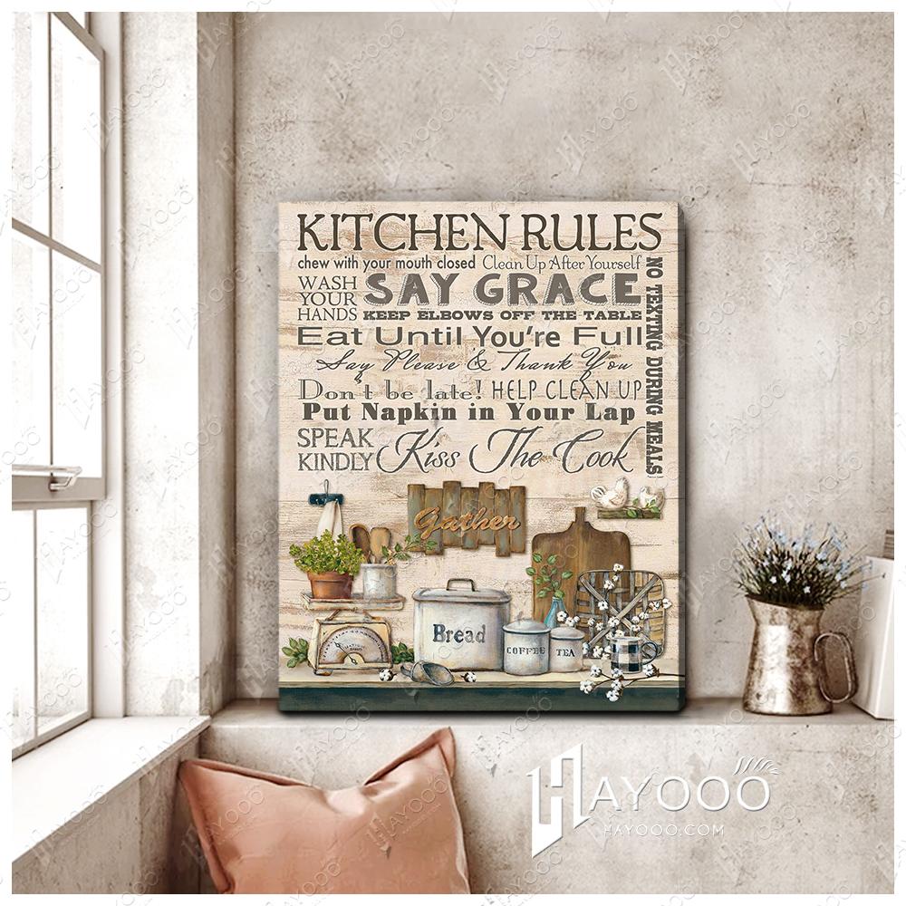 Kitchen Rules Sign - Farmhouse Kitchen Wall Decor