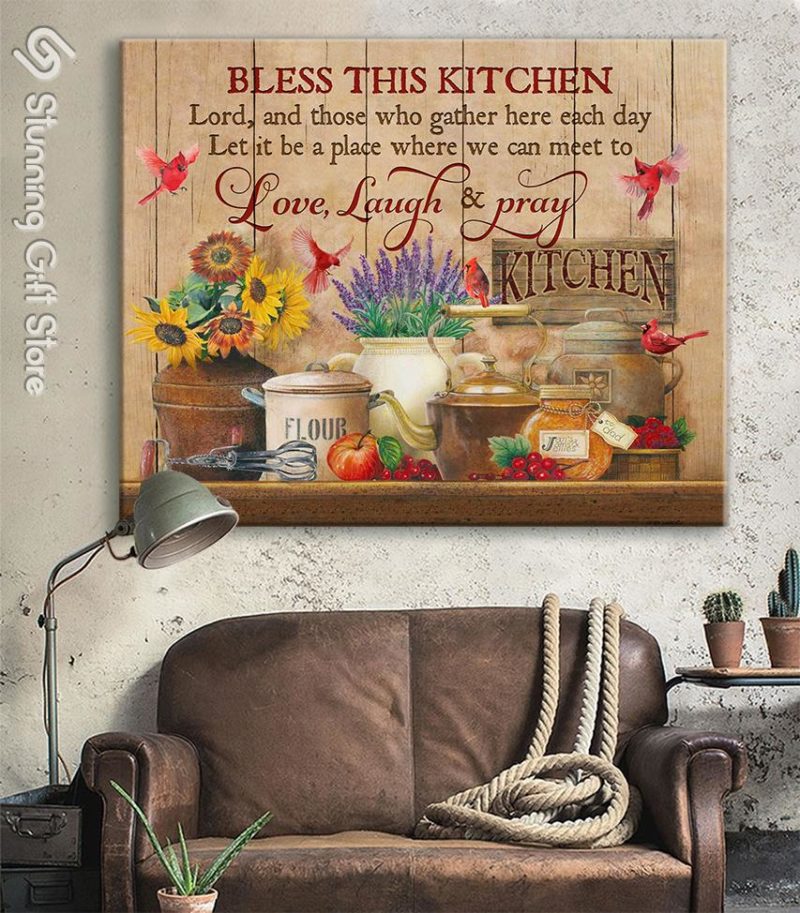 Stunning Gift Kitchen Canvas Cardinal Bless This Kitchen Dining Room Wall Art Wall Decor Gift For Housewife