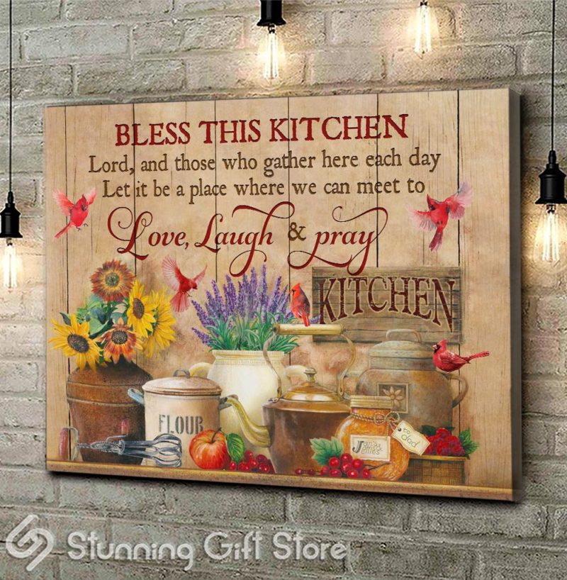 Stunning Gift Kitchen Canvas Cardinal Bless This Kitchen Dining Room Wall Art Wall Decor Gift For Housewife