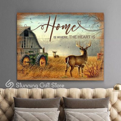 Stunning Gift Buck & Doe Canvas Home Is Where The Heart Is Wall Art Farmhouse Decor Gift Idea For Married Couple