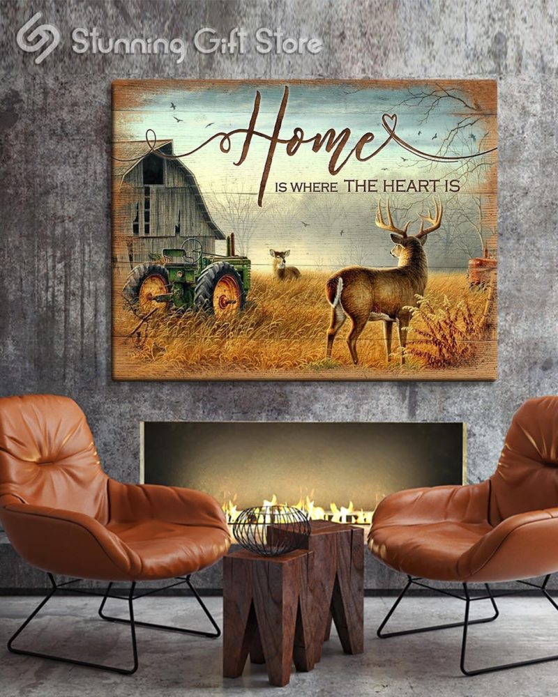 Stunning Gift Buck & Doe Canvas Home Is Where The Heart Is Wall Art Farmhouse Decor Gift Idea For Married Couple