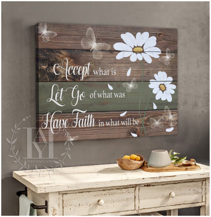 Beautiful Daisy And Butterfly Rustic Wood Poster Canvas Wall Art Home