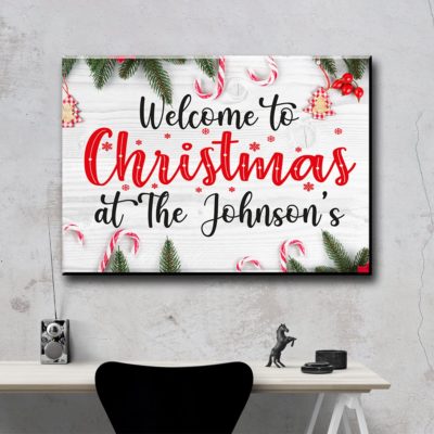 Christmas At Family Name Premium Canvas