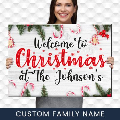 Christmas At Family Name Premium Canvas